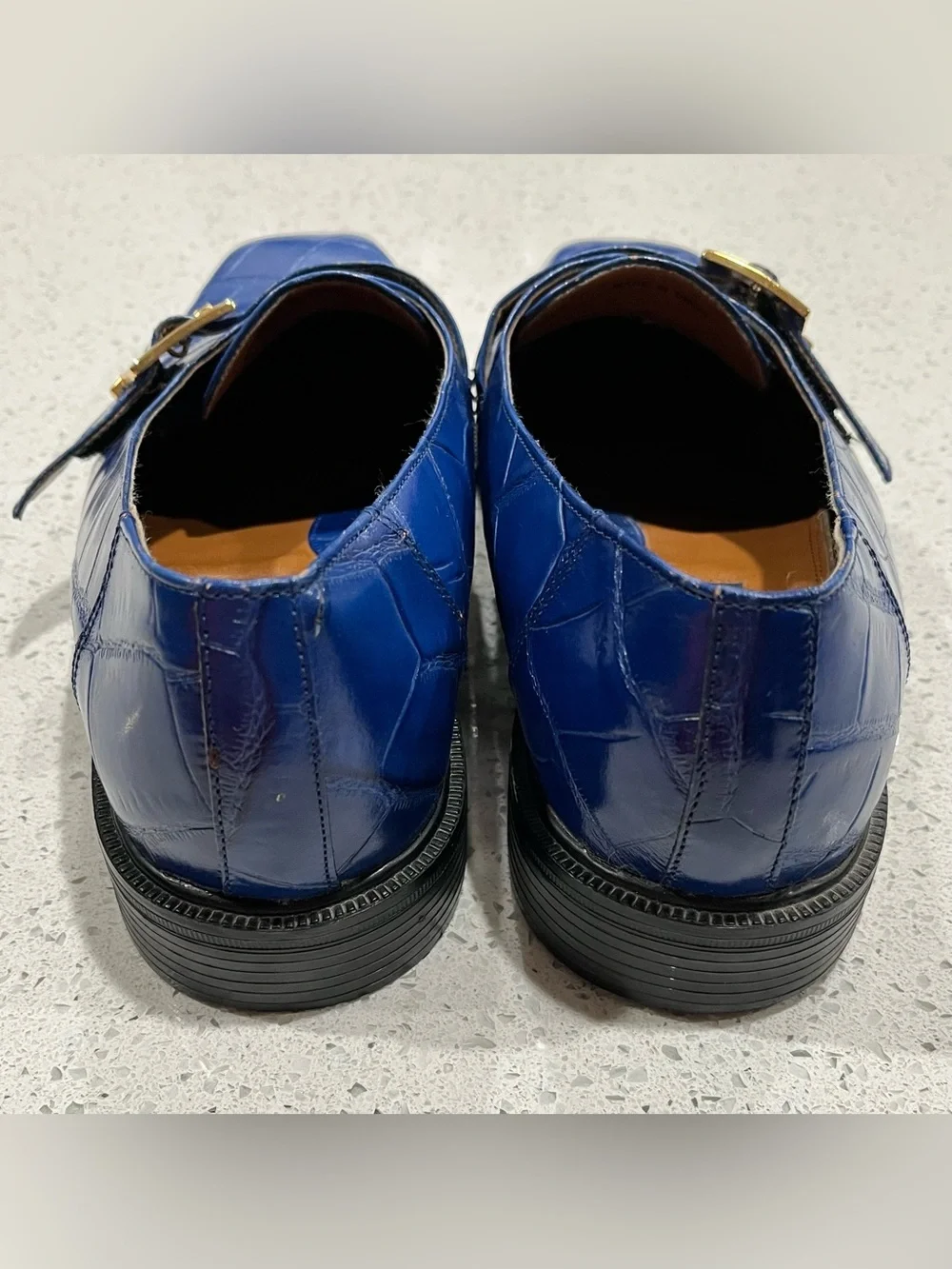 Georgio Brutini Men's Cobalt Blue Leather Crocodile Embossed Dress Shoes 9.5M